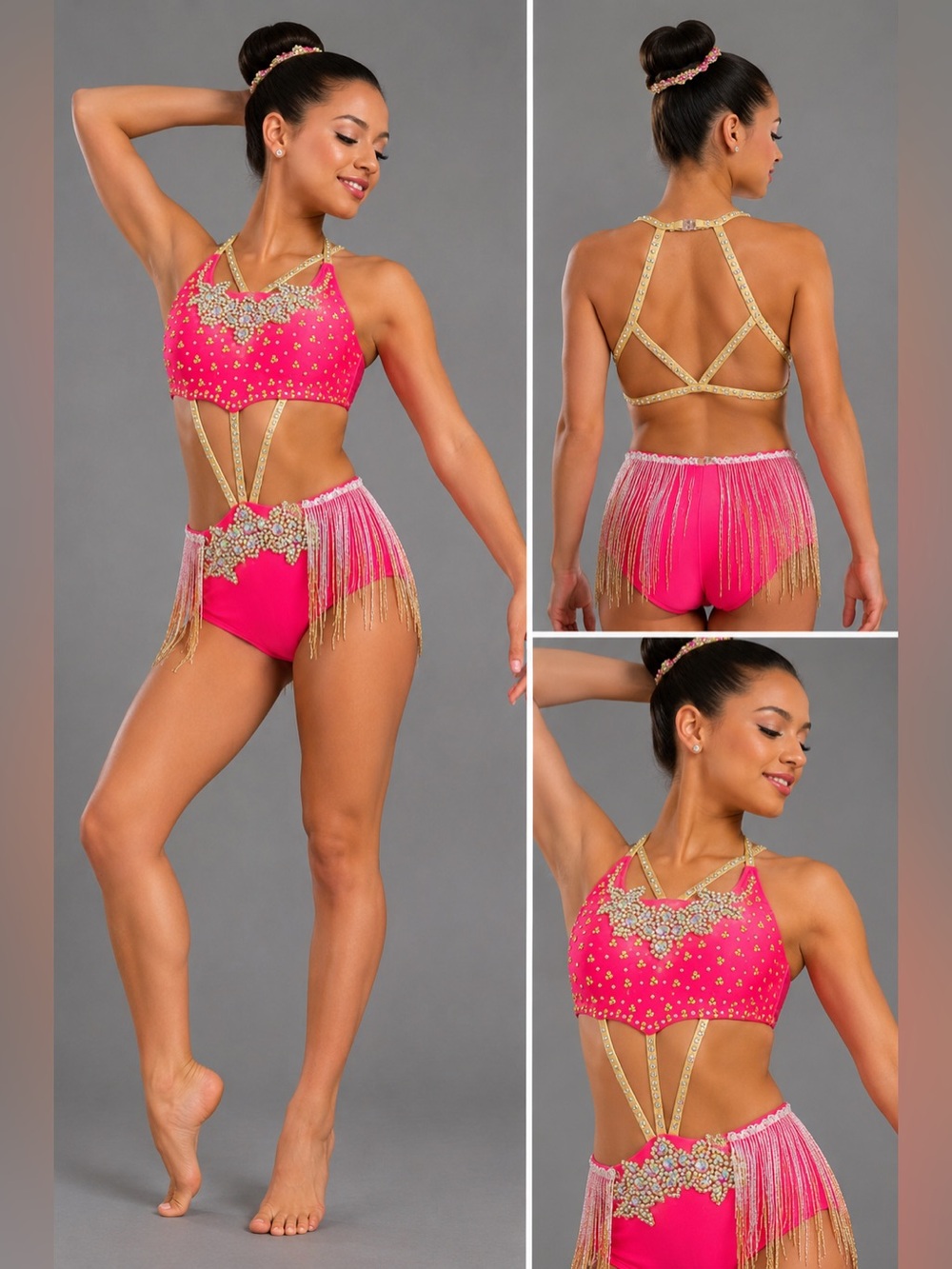 Glamour Solo Dance Costume Hot Pink Fringe Jazz Tap Musical Rhinestone SA Adult